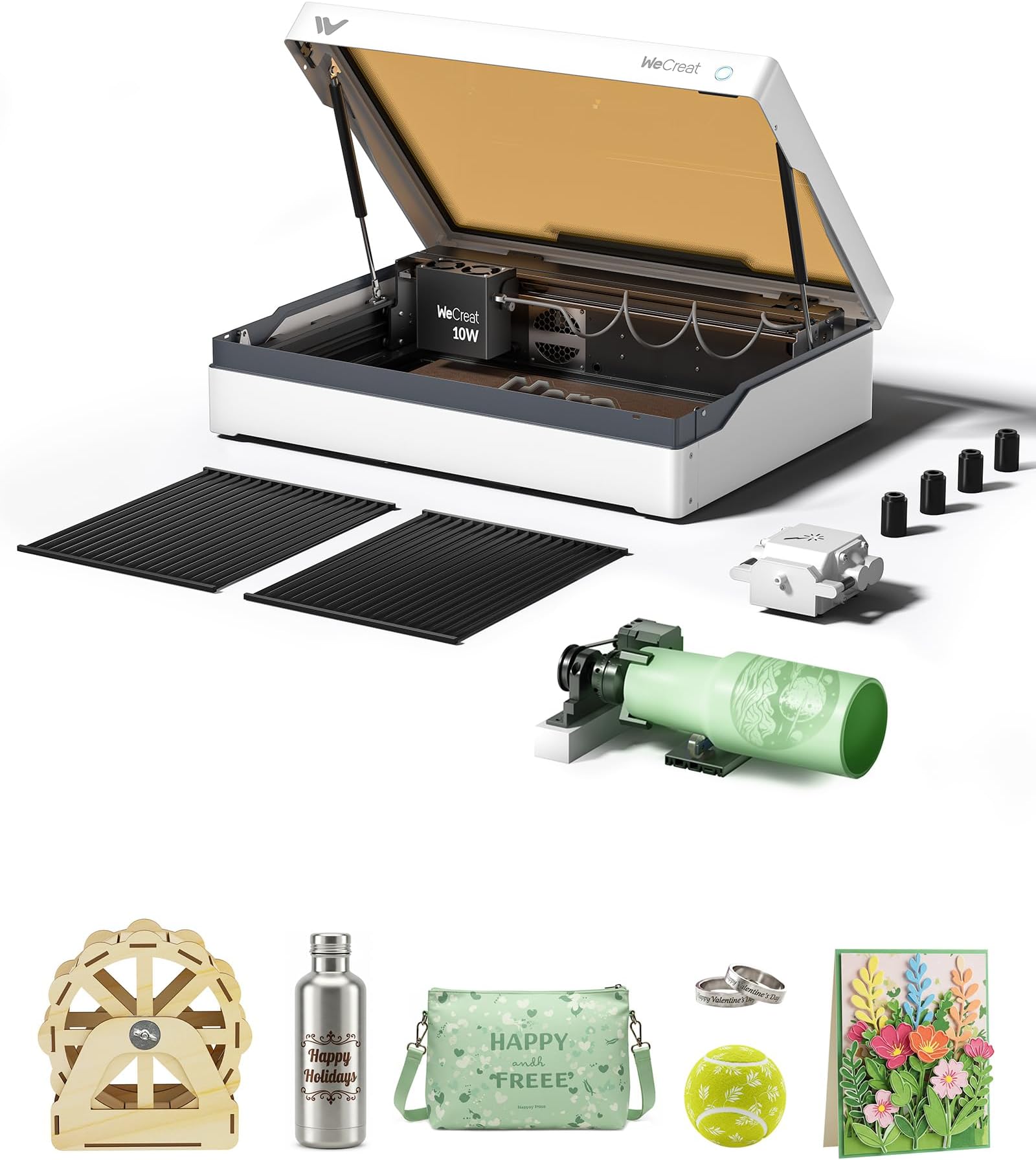 WECREATVista 10W Laser Engraving Machine with 9" Rotation 1, Smart HD Camera, Compact Diode Desktop Laser Engraver for Beginners, DIY, Wood, Leather, Glass,