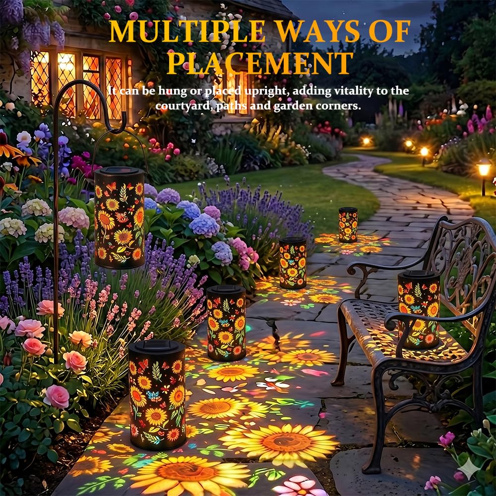 Colorful Sunflower Glow Solar Garden Lantern,2 Stück Sonnenblumen Solarlaterne für Außen,Solar Hängeleuchte Bunt,Wasserdicht Solarlampen für Außen Hängend,IP65 Wasserdicht,Garten Dekoration