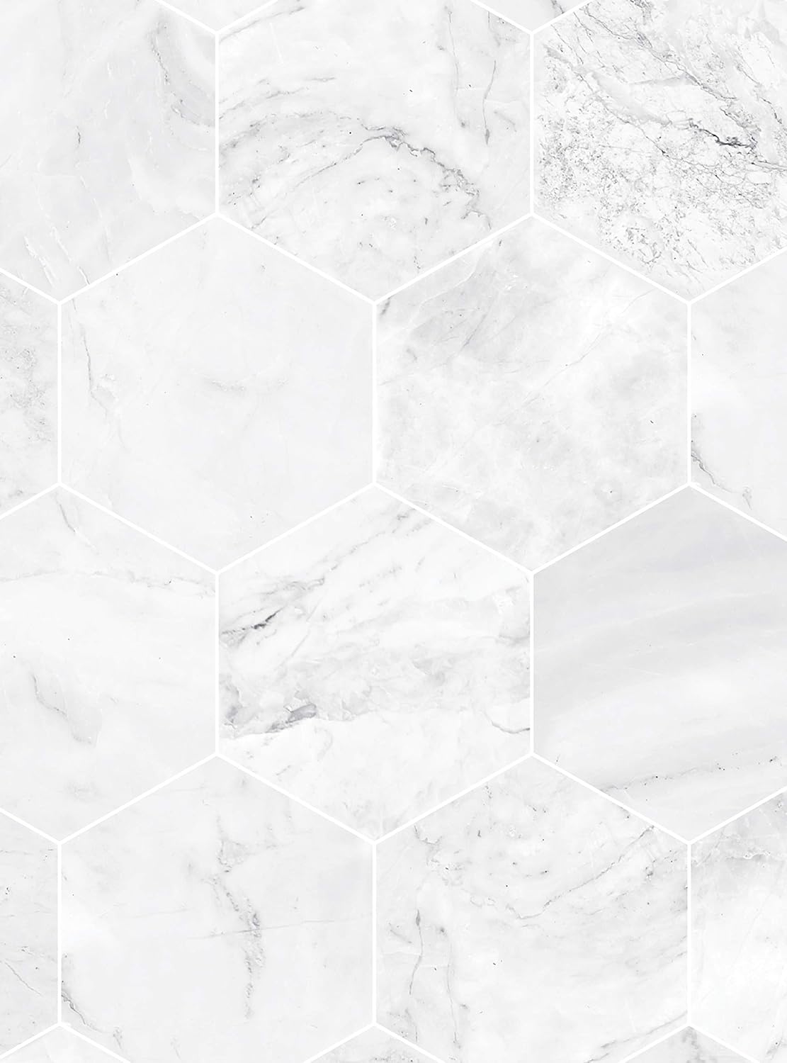 Simple Shapes Hexagon Marble Large Wallpaper- Peel and Stick (6 Sheet Pack - 2ft x 9ft, White)