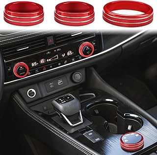 Knob A/C Knob Covers & 4WD Knob Cover Compatible with Nissan Rogue Accessories 2021 2022 2023 2024 2025 Car Interior Trim Decorations Air Conditioner Switch Rings (Red, 3pcs/Set)
