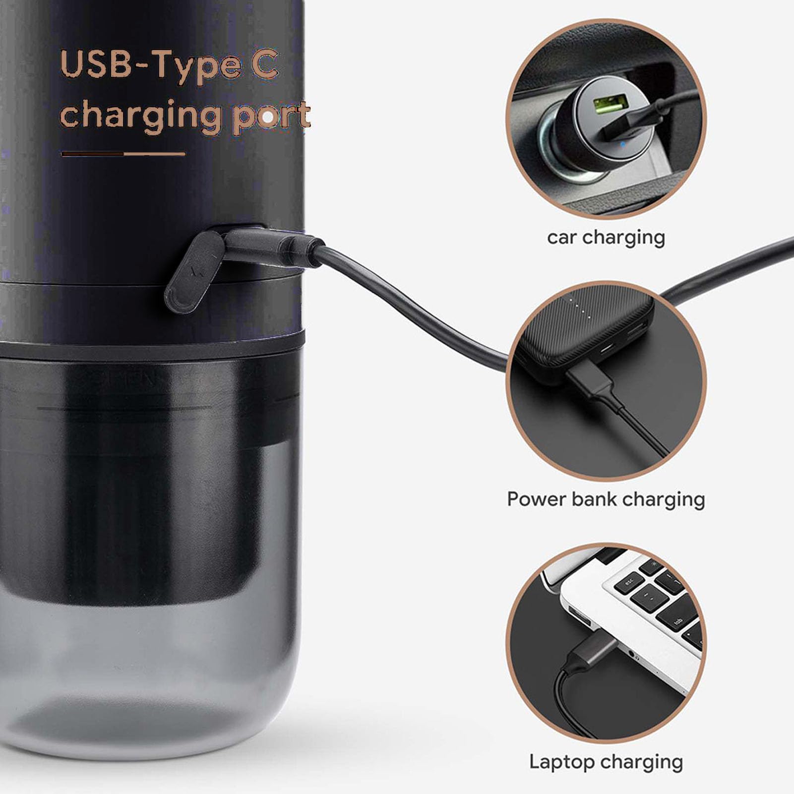Sonew Caffettiera Elettrica Portatile da 17 Bar – Alimentata a Batteria Senza Fili per Viaggi, Campeggio e Ufficio – Doppio Scomparto per caffè Macinato in Polvere e Capsule – Luce Compatta (BLACK)