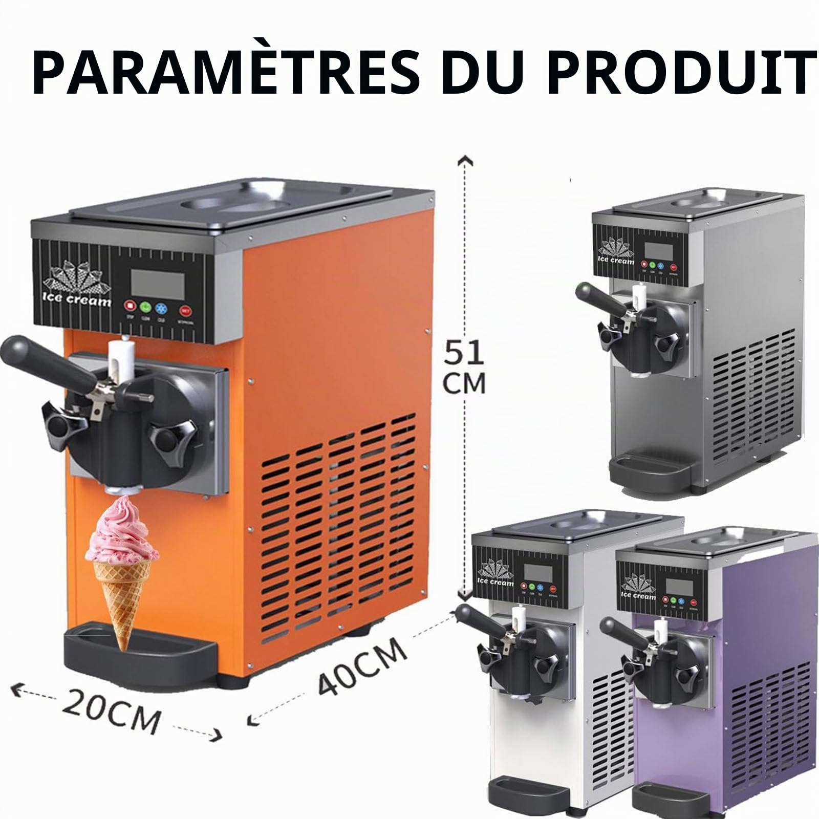 Machine à Glace Italienne Comptoir,Machine à Glace Italienne Professionnelle, 4 à 5 Kg/H, avec Pré-Refroidissement,Nettoyage Automatique Et écran LCD,Orange