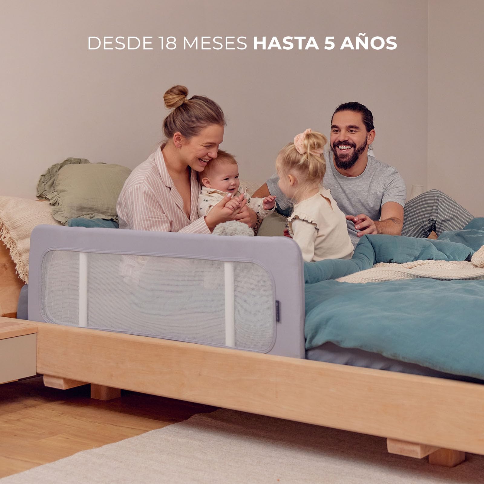 Kinderkraft Guard & Dream Barrera Universal para Cama, para Niños de Entre 18 Meses y 5 Años, Pliega Fácilmente, Regulación de Altura, Gris Claro