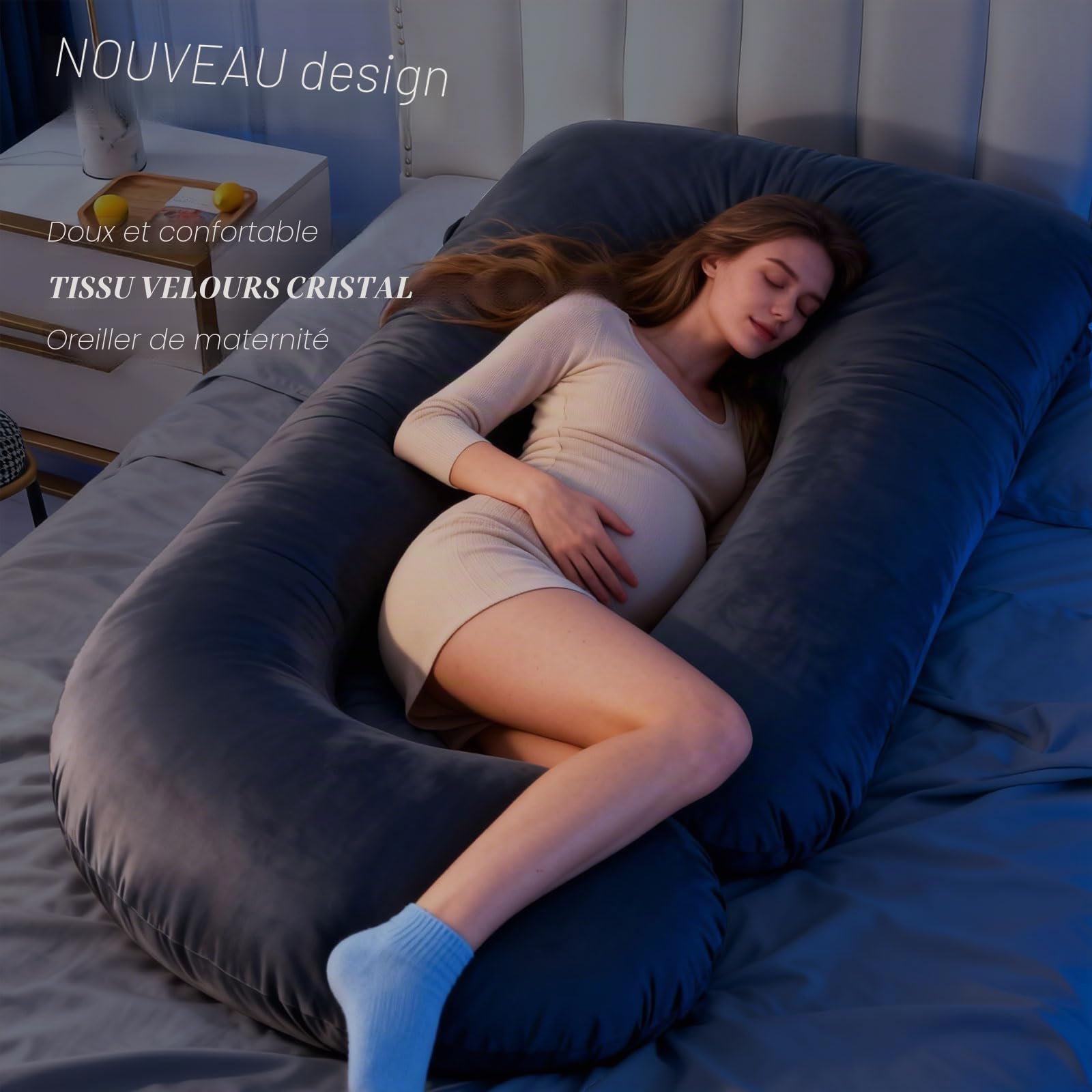 170 CM Coussin de Grossesse pour Dormir, Oreiller de Corps Complet en Forme de U, Soutien pour Le Dos, Les Hanches et Les Jambes des Femmes Enceintes, avec Une Housse en Velours Lavable (Gris)