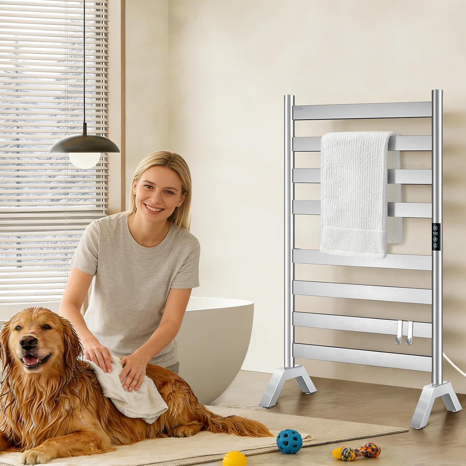 Heated Towel Racks for Bathroom Freestanding & Wall Mounted, WiFi-enable Electric Towel Warmer Rack, Extra-Wide Heating Area Fast Heating with Timer & Temperature Control, 8 Bars, Nickel Silver