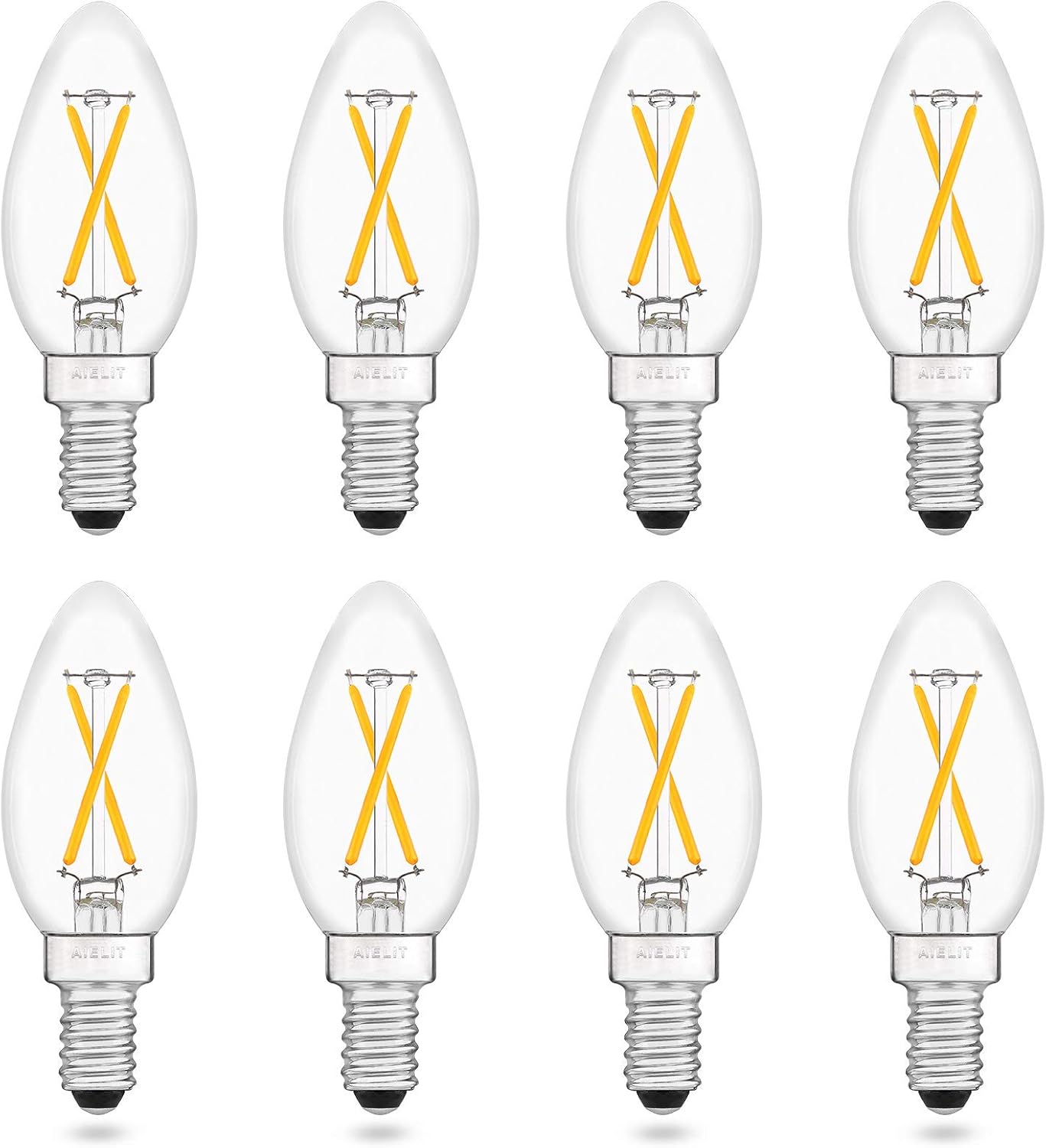 Vintage B11 E12 LED Candelabra Bulbs, 25W Equivalent Type B Edison Chandelier Lamp, Dimmable LED Candle Light Bulbs, 2Watt 2700K Soft Warm White, 8-Pack