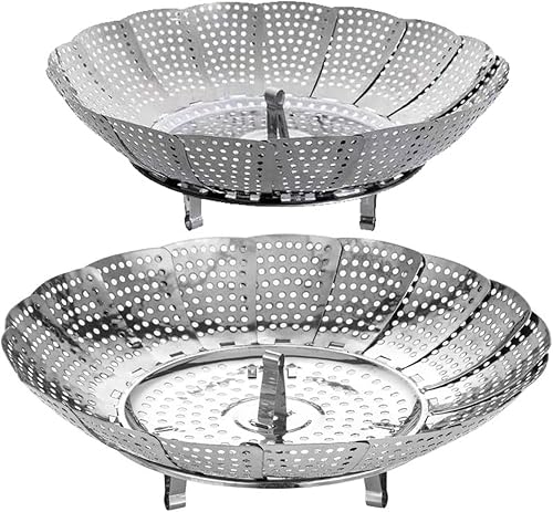 Cesta de vapor de acero inoxidable, 2 piezas, para alimentos, verduras, plegables, expandibles, se adapta a varios tamaños de olla instantánea