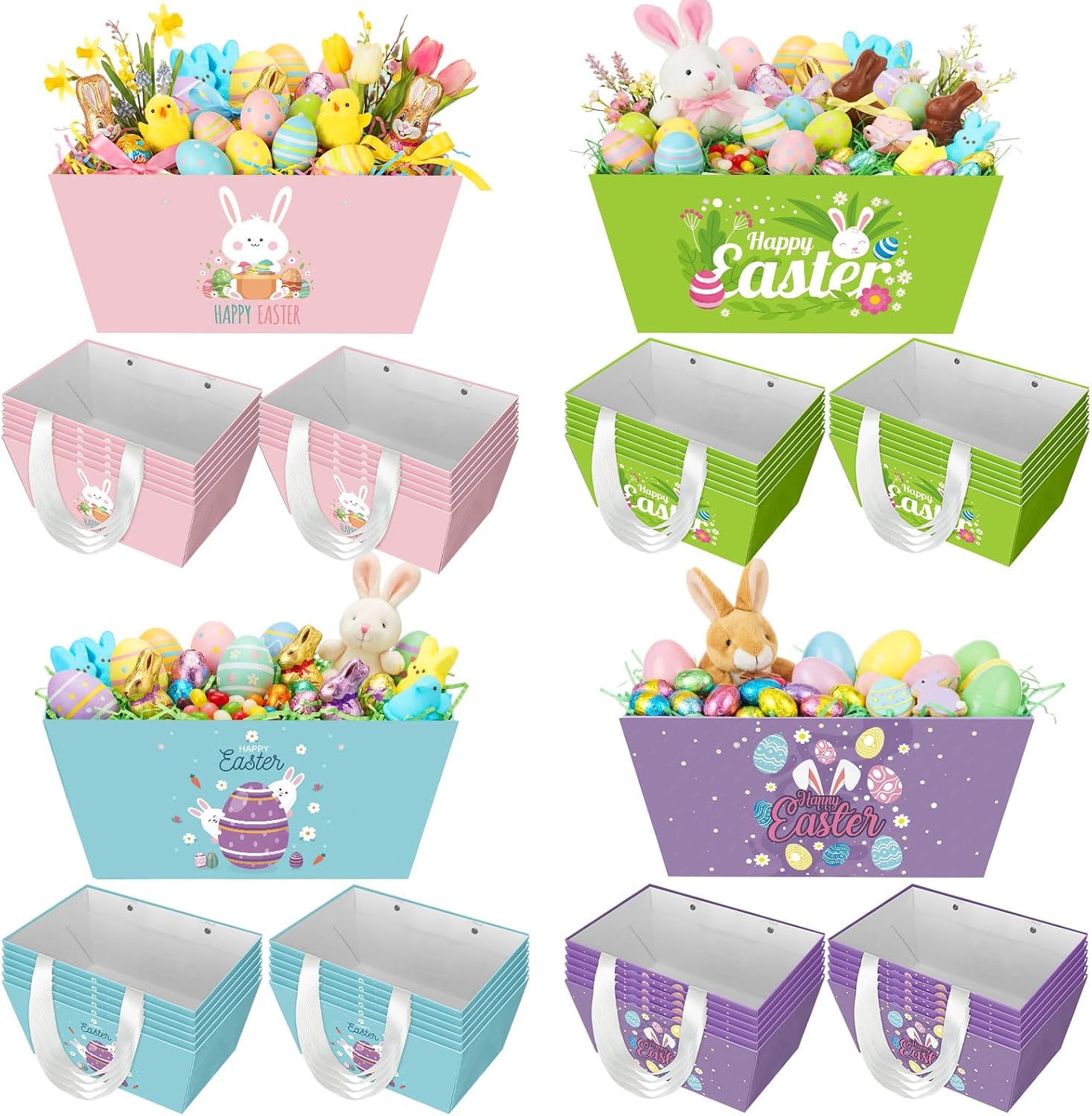 Pinkunn 48 Pcs Wedding Basket for Gifts Empty DIY Bulk Gift Baskets with Handles Market Trays with Handles Market Trays 4 Designs for Packages Wrapping Party