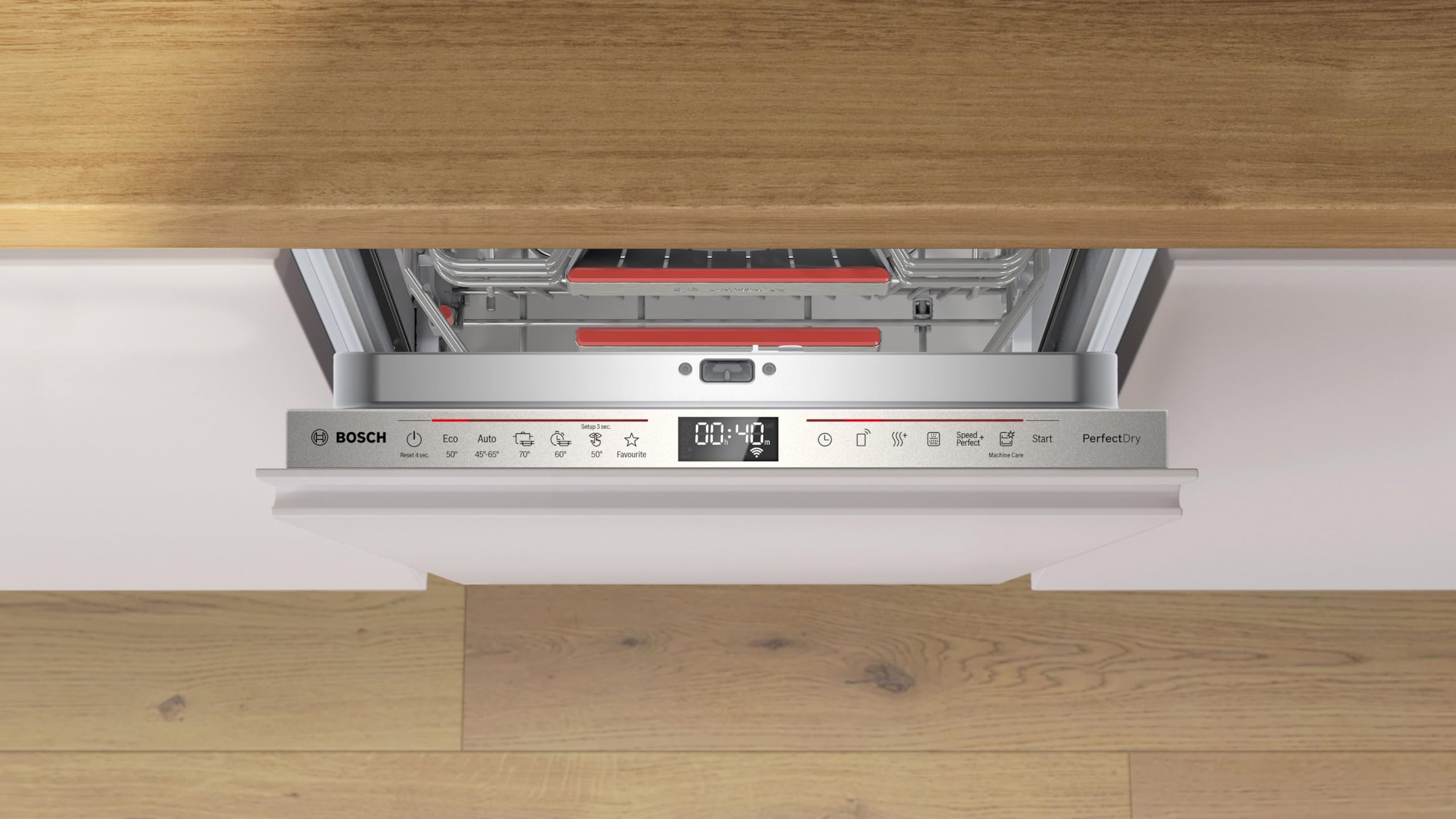 Bosch SPV6YMX08E, Serie 6, Smarter Geschirrspüler Vollintegriert, 45 cm, Besteckschublade, Spülmaschine mit Zeolith Trocknung, besonders leise, höhenverstellbarer Oberkorb, TimeLight, AquaStop