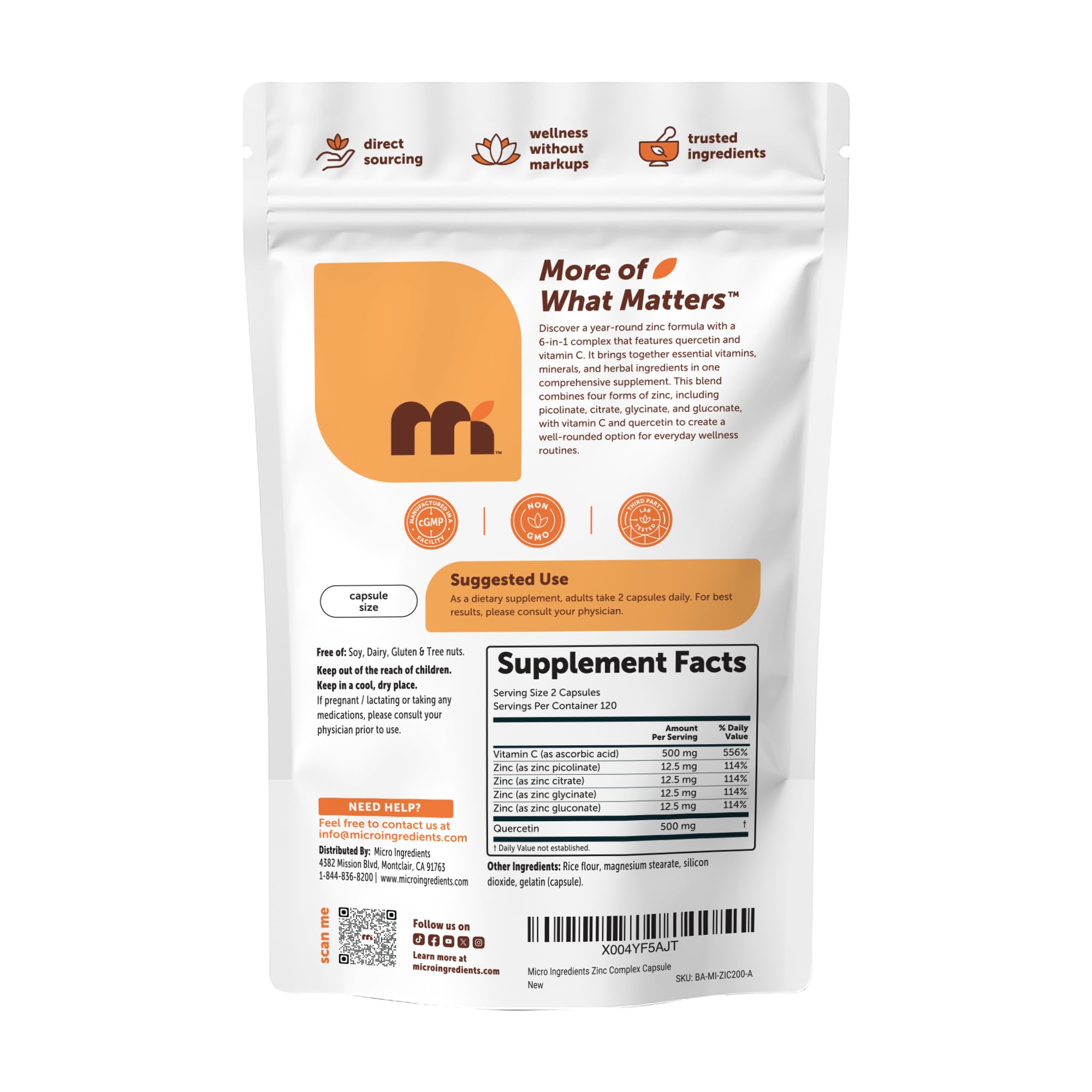 Micro Ingredients Quercetin with Vitamin C & Zinc, 240 Capsules | 6‑in‑1 Formula with Quercetin, Vitamin C & 4 Zinc Forms (Picolinate, Citrate, Glycinate, Gluconate) | Non‑GMO — Amazon image 7