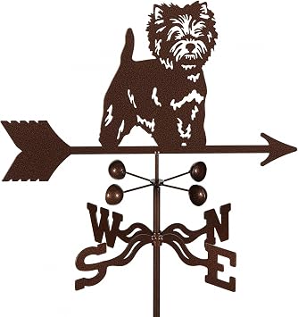 EZ Vane Westie Dog Weathervane 4-Sided Mount, Wind Cups, Antique Copper Finish, Steel with Durable Triple Powder Coating, Handcrafted in USA