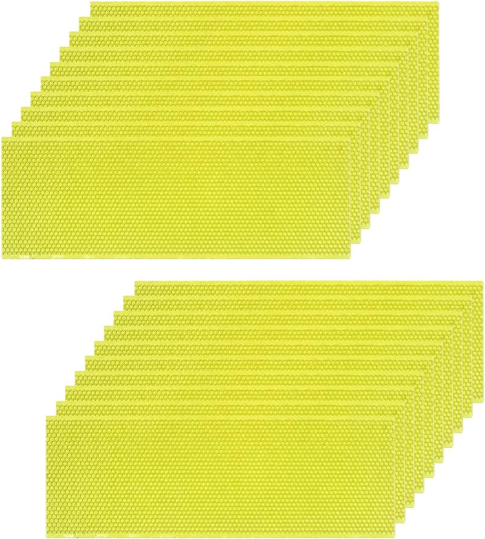 20 Pack Beehive Waxed Coated Foundation Sheet, 5-5/8-inch Plastic Honeycombs Bee Wax Nest Foundation Beekeeping Beehive Equipment Medium Super Hive Frame Sheets, Green