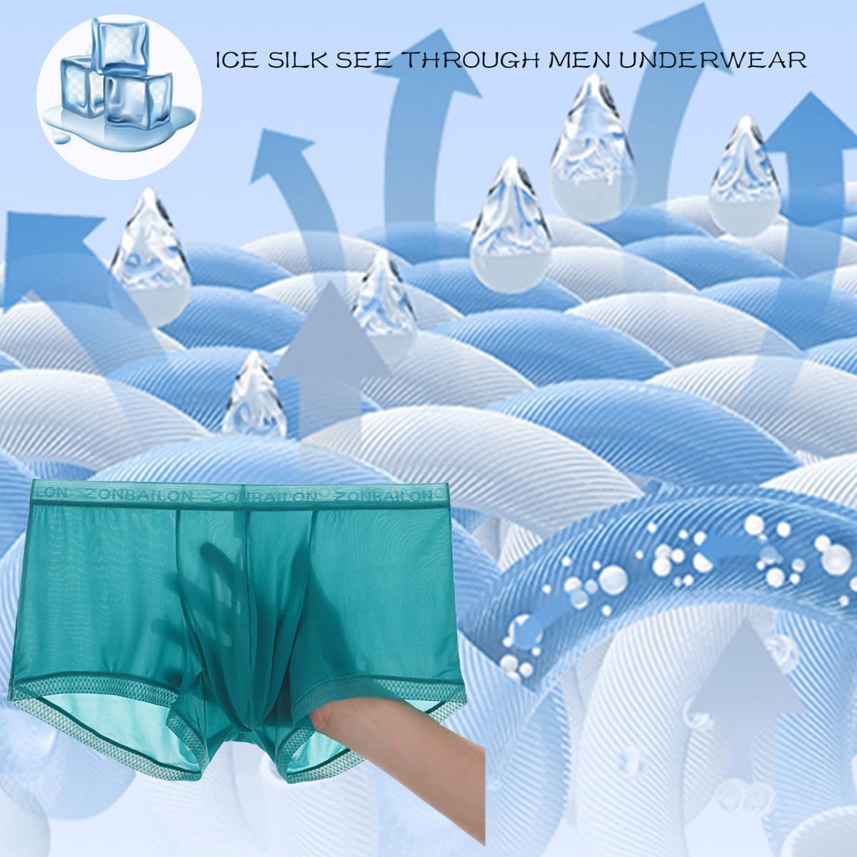 ZONBAILON Breathable Ice Silk Men's Boxer Briefs See-Through Underwear Trunk Transparent Stretch - Image 3