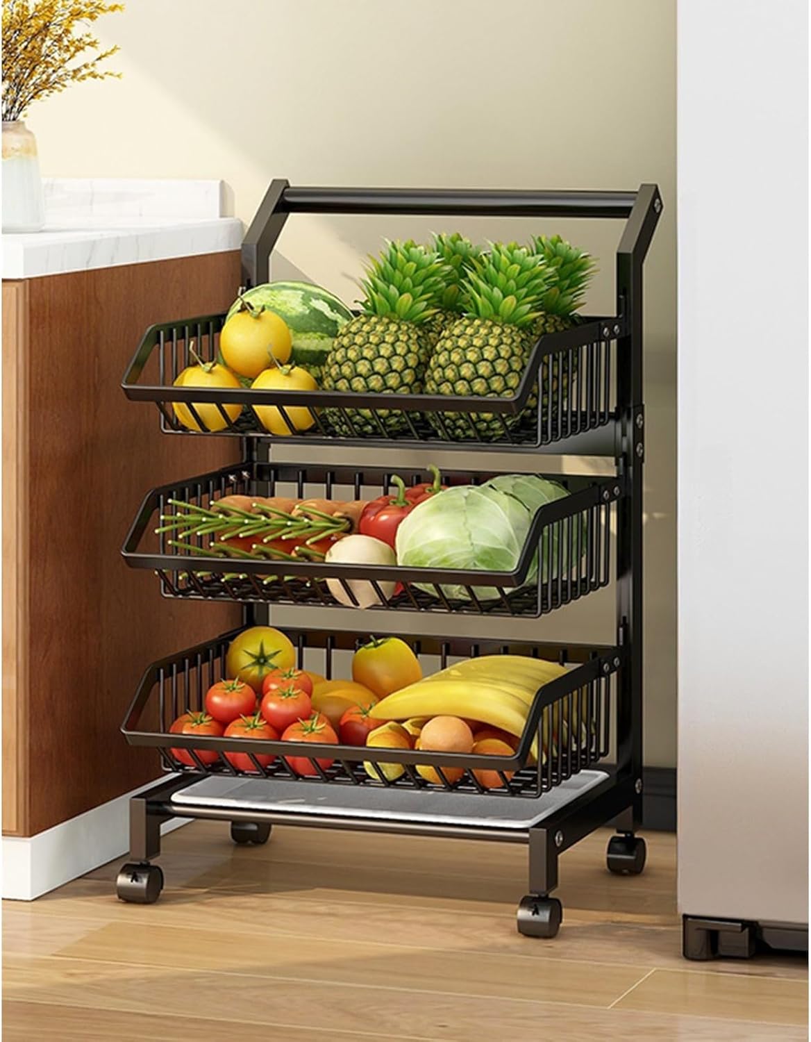 Store Display Rack Wall Mounted Storage Rack Supermarket Convenience Store,Freestanding Rolling Metal Vegetable Shelf Cart, Adjustable 3/4/5 Tier Wire Storage Rack for Supermarket, Pantry, O