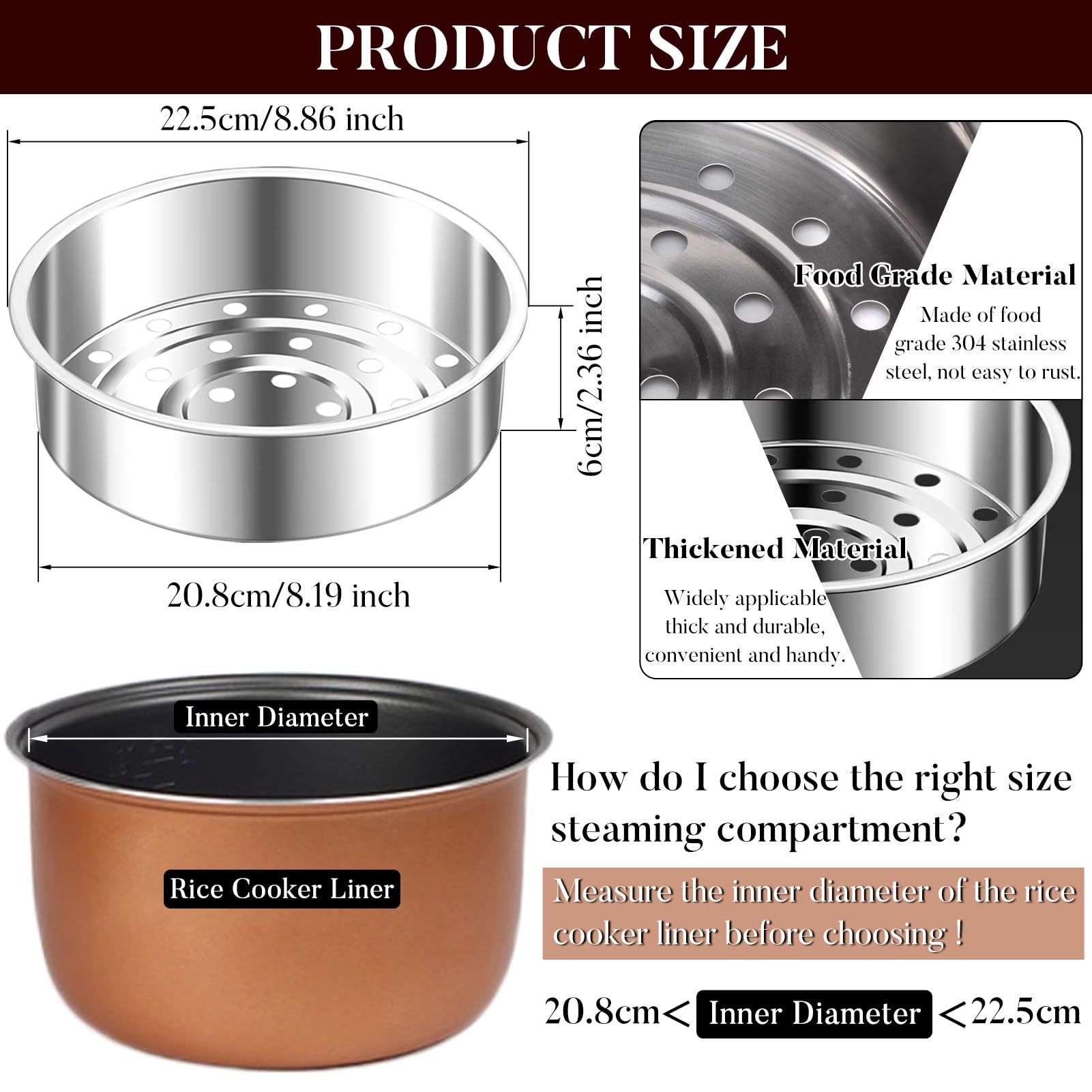 Cesta de Vapor de Acero Inoxidable 304 para Olla Arrocera, Accesorio de Cocina Multifuncional