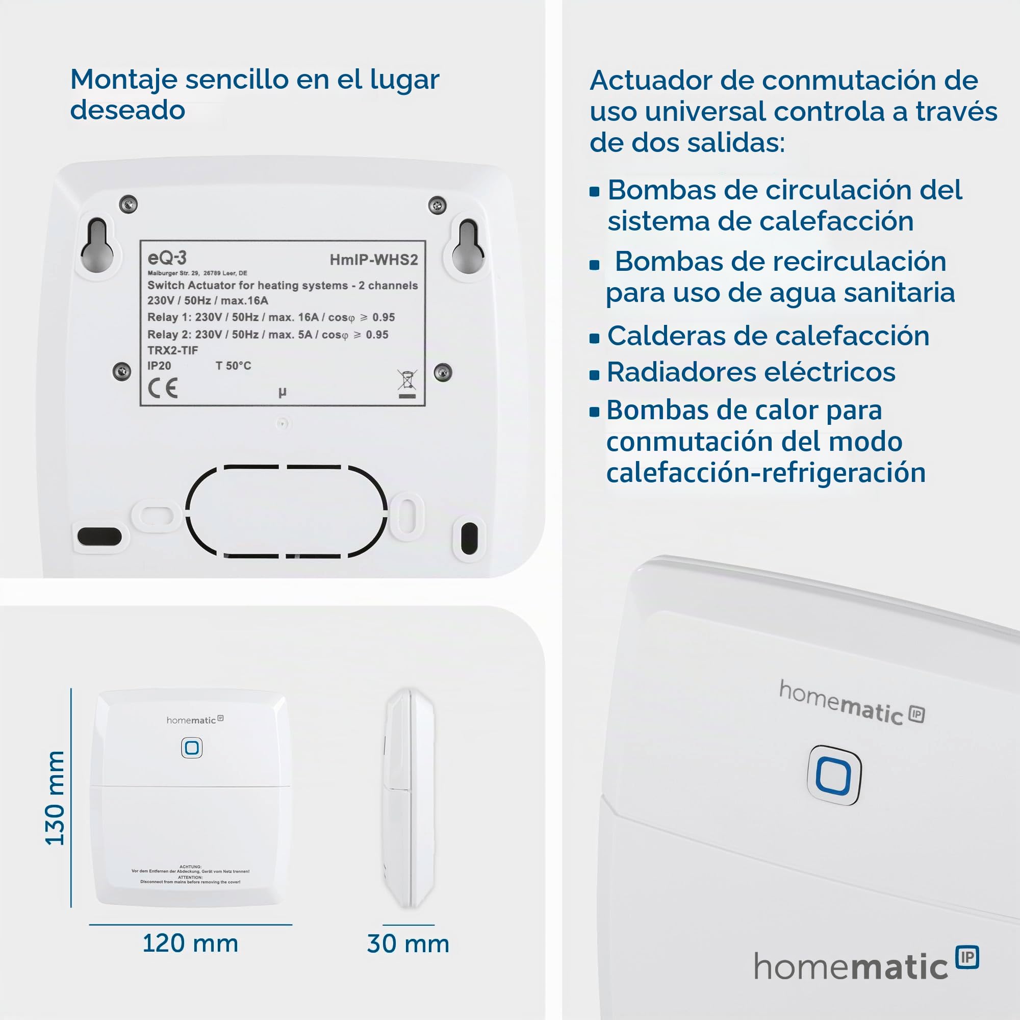 HomeMatic IP 150842 A0 actuador para calefacción – 2 capas, 3680 W, 230 V