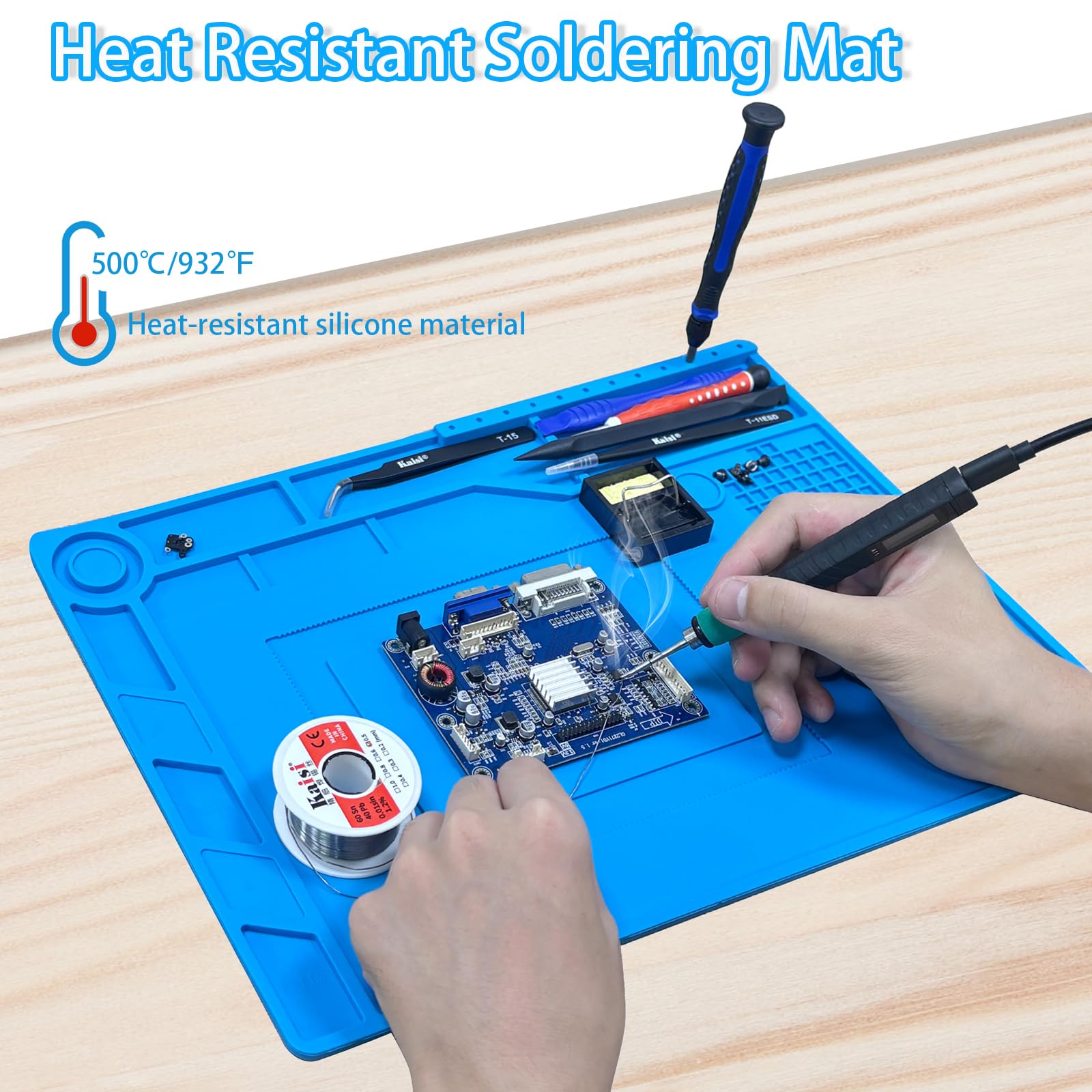Kaisi Soldering Mat,15.35" x 10.6" Inch Heat Resistant Silicone Work Mat — Amazon image 3