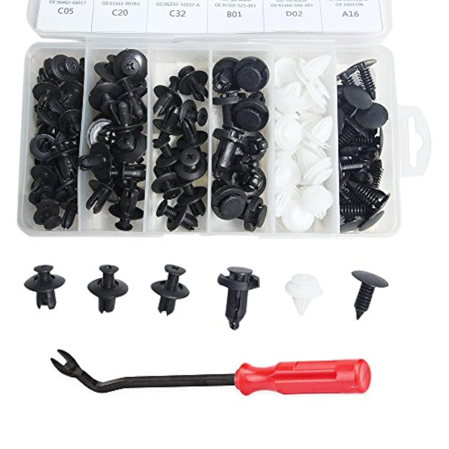 COOLBABY 100Pcs Assorted Car Body Plastic Push Retainer Pin Rivet Fasteners Trim Moulding Clip Automotive Furniture Assembly Expansion Screws Kit with Removal Tool Screwdriver for Vehicles