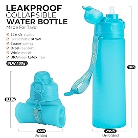 TakeToday Collapsible Water Bottles 20oz, Leak Proof, BPA-Free, Foldable Silicone Travel Water Bottle with Straw Strap for Cycling, Hiking, Outdoors