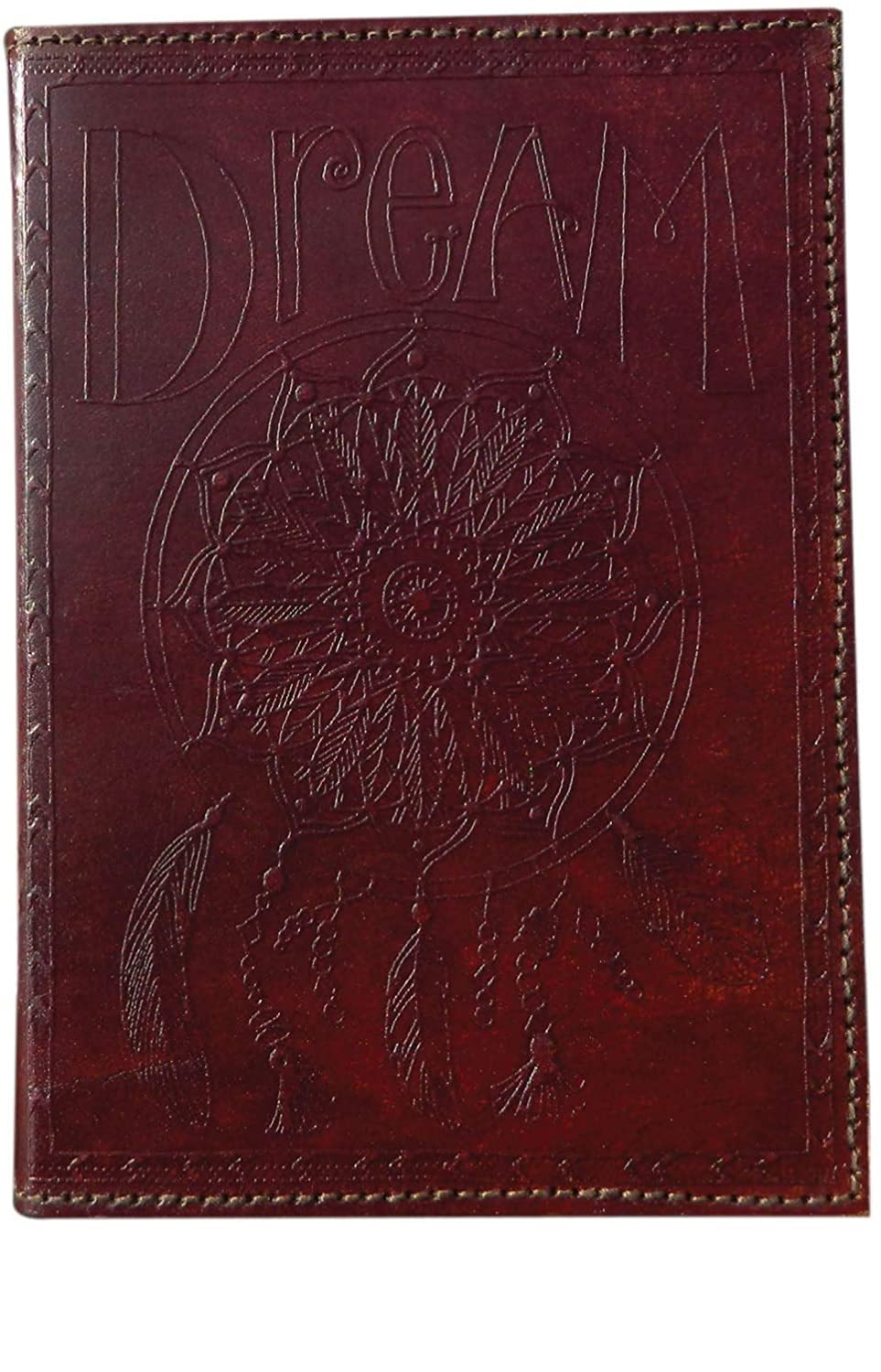 M&N Designs Embossed With Dream Catcher Motif, Handmade Leather Notebook, Diary, Journal Tan Brown Color Pocket Style, Blank Pages 7"X5''