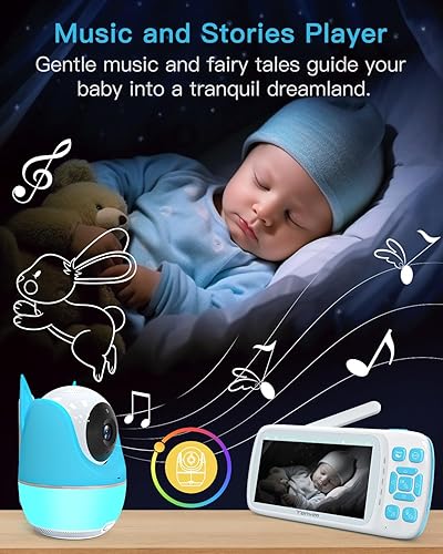 Miniatura 5 de Yonvim Monitor de bebé de 5.3 pulgadas 1080P sin WiFi, monitor de bebé de video con cámara y audio, cámara 2K, grabación y reproducción de video de