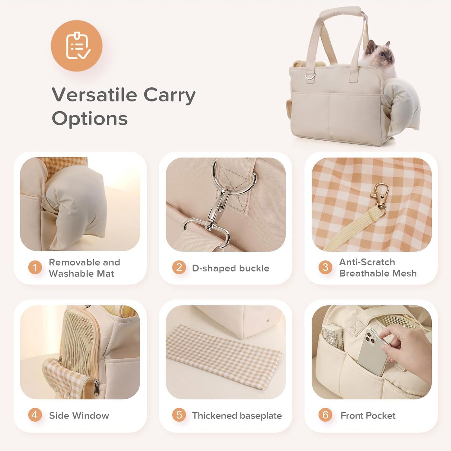 Pet Carrier for Medium to Large Cats and Small Dogs, Accommodates Dog Carrier Weighing up to 18 lbs, Soft Sided Foldable Soft cat Carrier, Foldable Travel Dog Carriers for Small Dogs (Beige, Large)