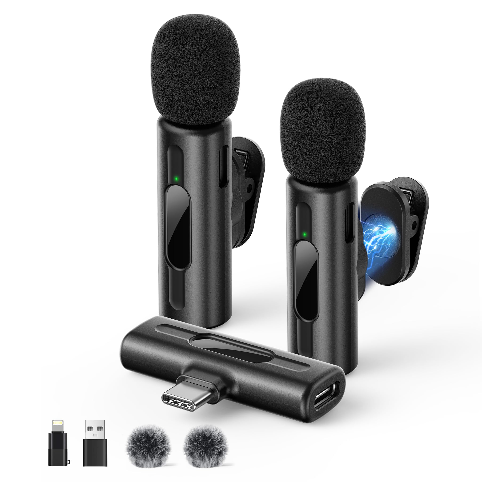 Kabelloses Lavalier-Mikrofon mit KI-Tonverbesserung, Einfach zu Bedienen Ideal für Live-Streaming, Videoaufnahmen und Interviews im Innen- oder Außenbereich Perfekt für YouTube TikTok und Vlog Schwarz