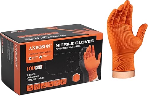 Miniatura 10 de ANBOSON Guantes de nitrilo desechables sin látex, guantes de goma resistentes de 8 mil con textura de diamante, guantes mecánicos, industriales