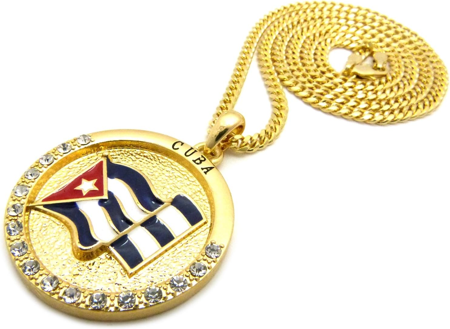 ICED Out Cuba Flag Pendant & 24" Box/Cuban/Rope Chain Hip HOP Necklace - XSP561
