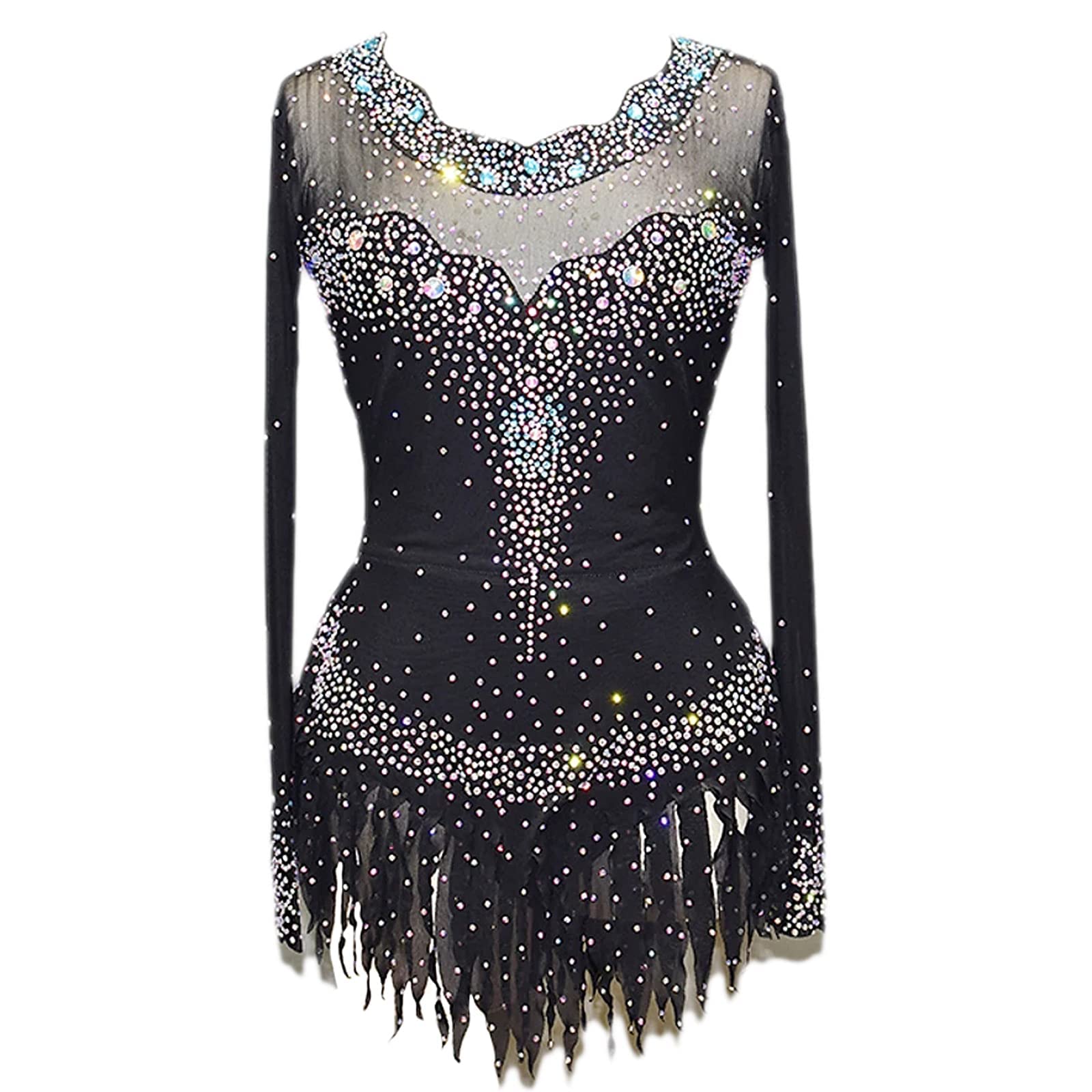 knee length dresses for ladies Coffee Figure Skating Dress Wear Women's Girls' Long Sleeve Ice Skating Dress, Child 8 / Coffee main image 1
