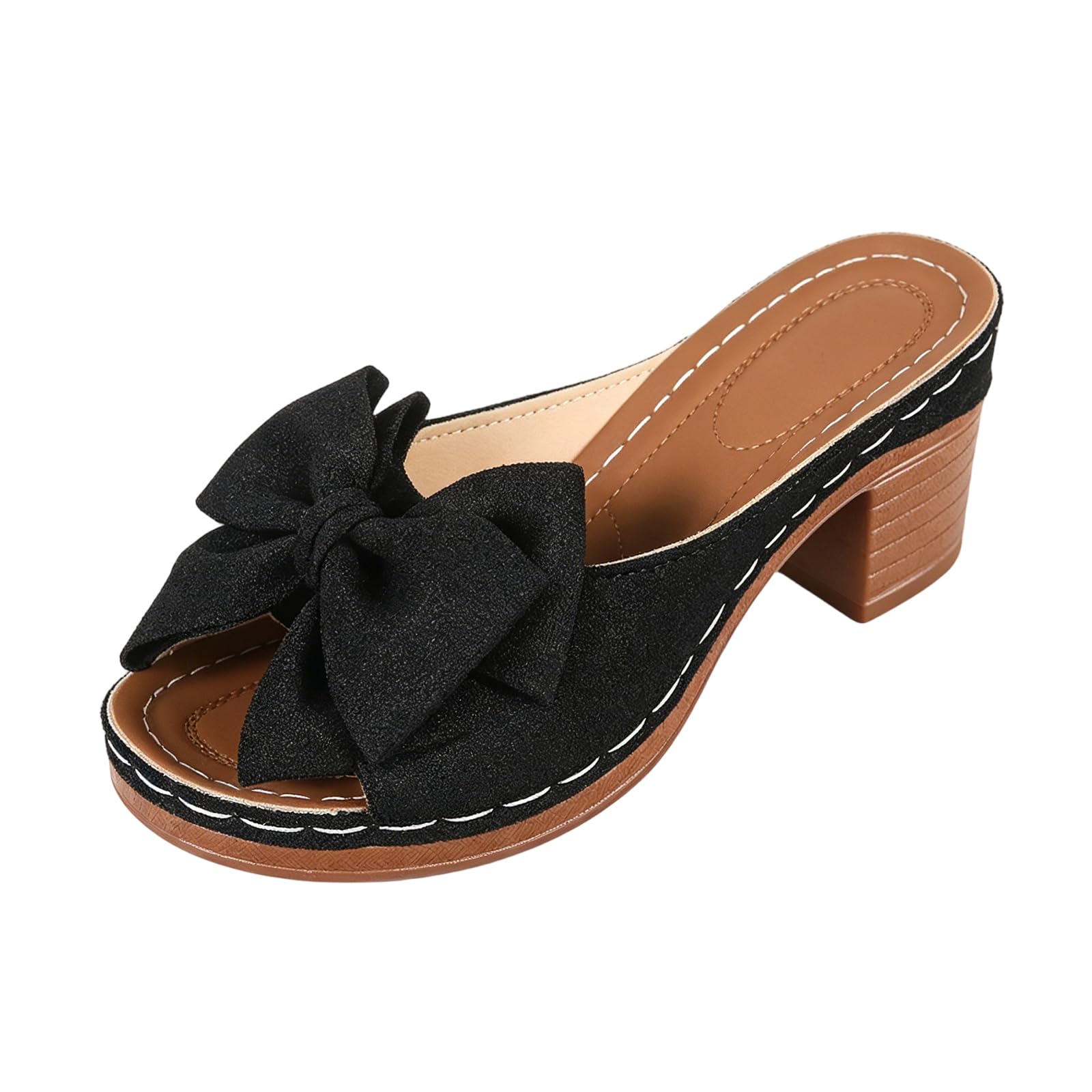 Ciabatte Donna Estive Sandali con Tacco Medio Nodo Decorativo Tomaia Satinata Suola Antiscivolo Design Slip-On Quadrata Elegante