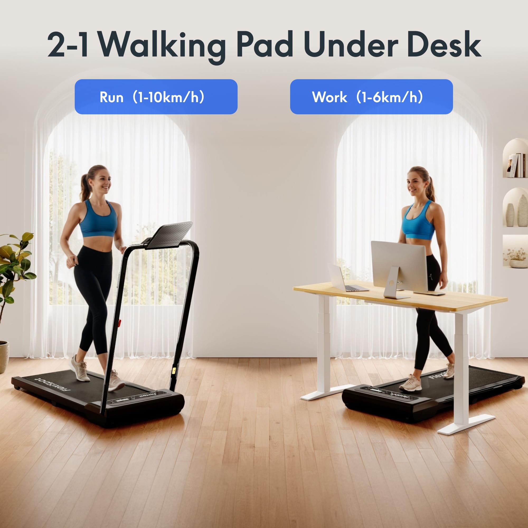 FlexiSpot Laufband Walking Pad für zuhause und Büro, Geräuscharme Laufbänder 4 in 1 Tragbares Laufband mit Fernbedienung und LED Display DynamicX