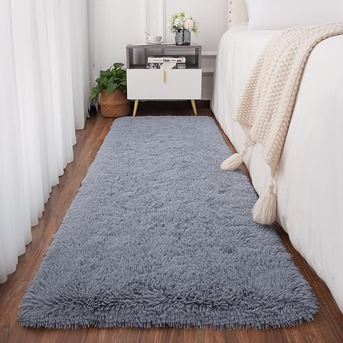 ST. BRIDGE - Alfombra larga gris para dormitorio de 2 x 4 pies, alfombra mullida y peluda para sala de estar y guardería, alfombra de mesita de