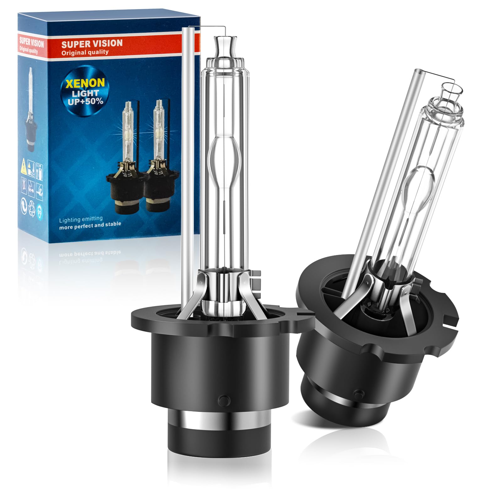 D2S Headlight Bulbs, 6000K Diamond White D2S D2R Bulb, 35W High/Low Beam Headlight Bulb, IP67 Waterproof Replacement Bulbs for 12V Car, Pack of 2