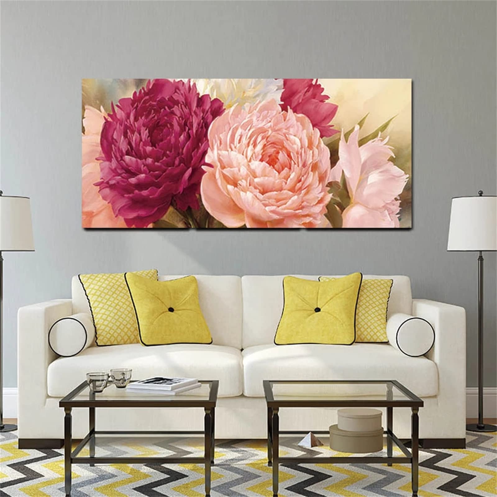Diamond Painting fleur de pivoine rose Grand Format,5D DIY Diamant Painting Strass Complet,Peinture Diamant pour Adultes/Enfants,Point De Croix Broderie,Décoration de la Maison 150x50cm