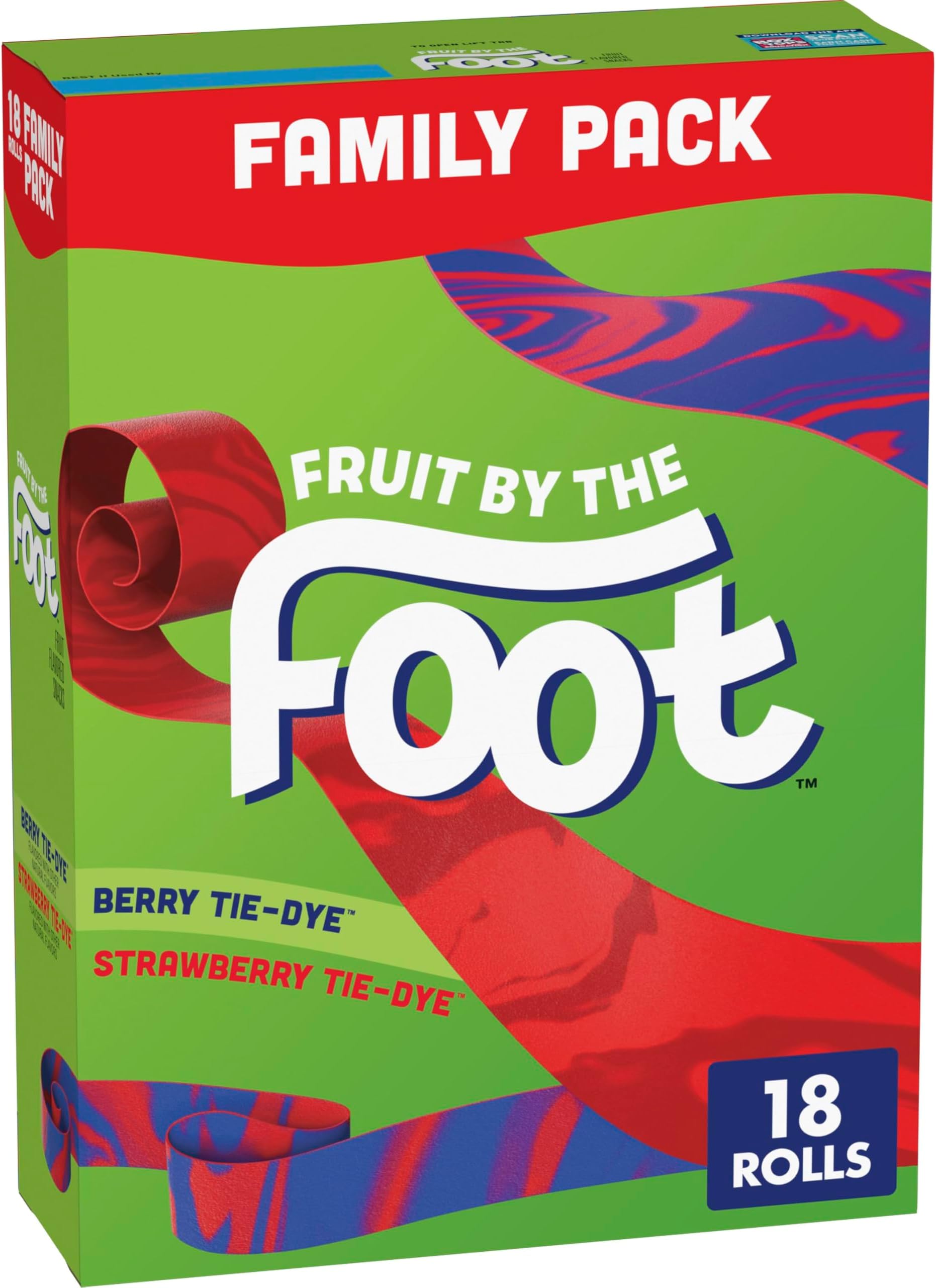 Fruit Flavored Snacks, Berry Tie-Dye & Strawberry Tie-Dye, Family Pack, 18 Rolls, 13.5 oz