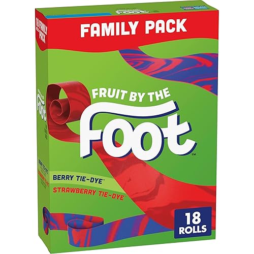 Fruit By The Foot Snacks con sabor a frutas, teñido anudado de bayas y teñido anudado de fresa, paquete familiar, 18 rollos, 13.5 onzas