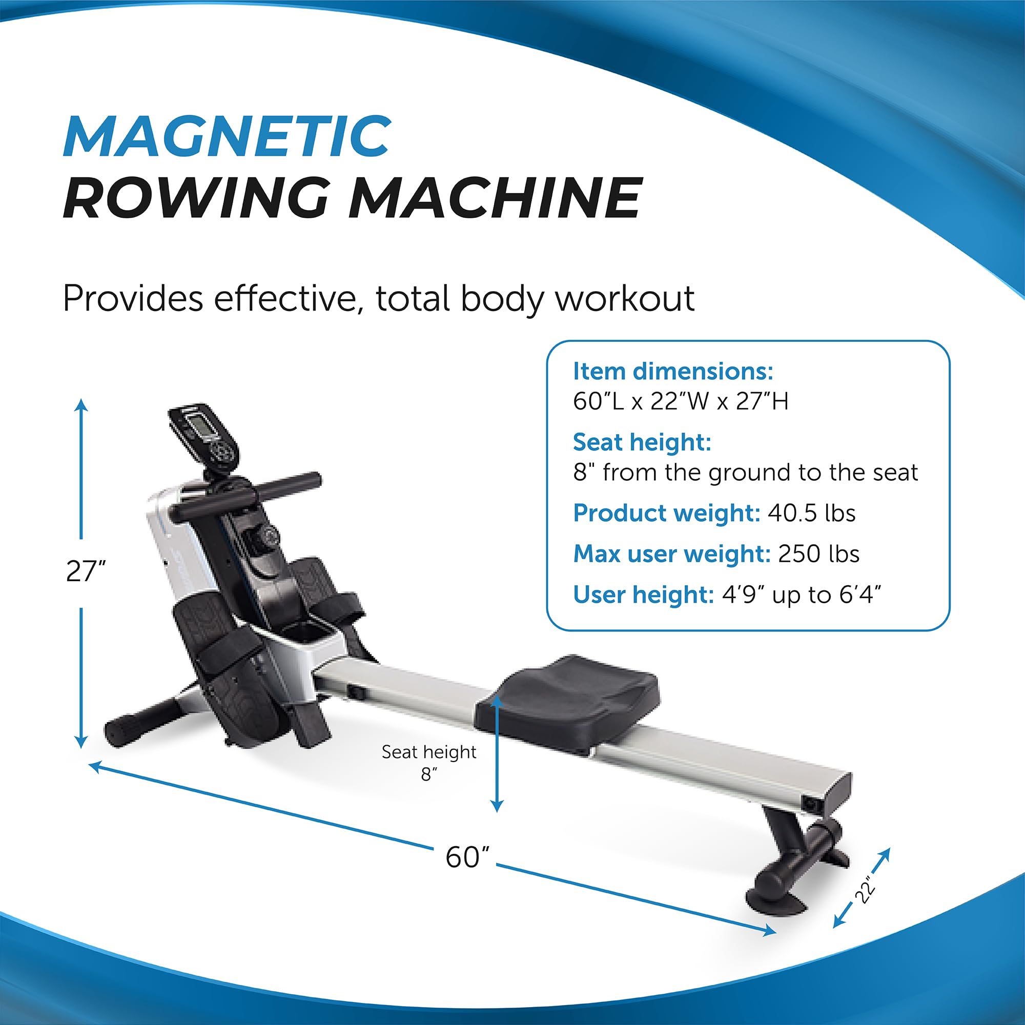 Stamina Magnetic Rower Rower Machine with Smart Workout App Rowing  Machine with Magnetic Resistance for Home Gym Fitness Up to 250 lbs Weight
