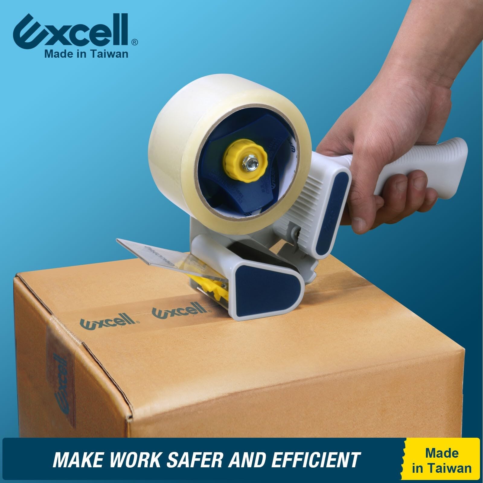 Excell - Dispenser per nastro da imballaggio Safeguard, pistola per nastro e 1 rotolo di nastro trasparente (spessore 5 mil - 4,8 cm x 50 m) utilizzato per ufficio e magazzino - 1 confezione (1)