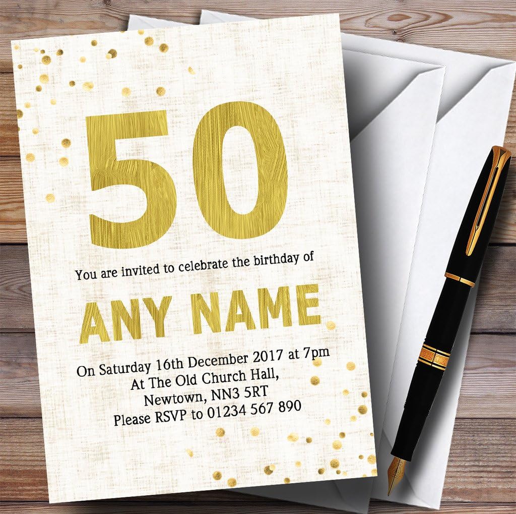 White Gold Fleck 50th Personalized Birthday Party Invitations