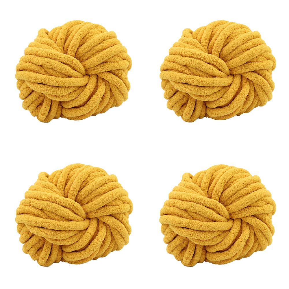 Ręcznie robione na drutach wegański szenilowy bardzo gruby, masywny, tkany, miękki, ciepły koc 4 motki/1kg(Turmeric,4 Skein/1kg)
