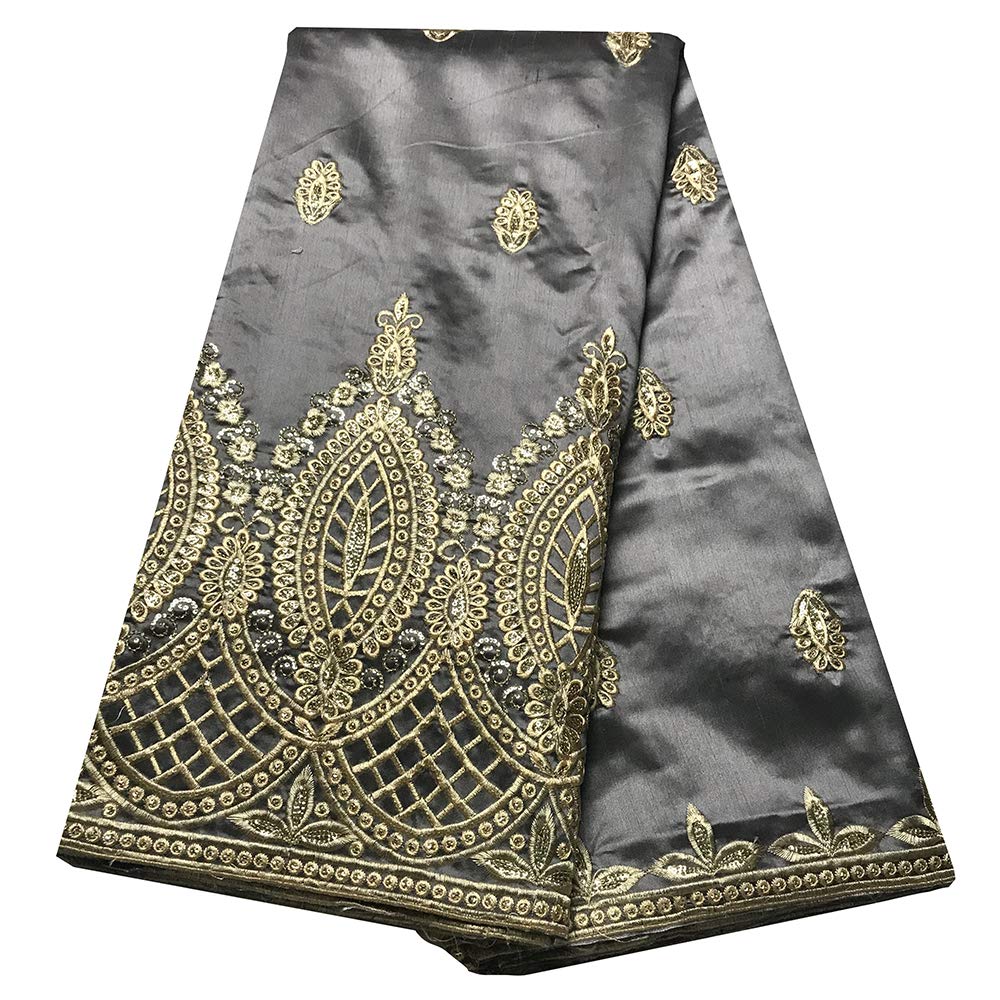 Raw Silk Sequin Lace Grey Fabric African 100% Cotton George Lace Fabric Gold Sequince Women/Men Clothes Sewing 5 Yards