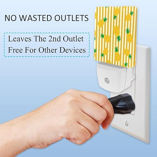 Miniatura 3 de Luz nocturna con enchufe de piña amarilla a rayas, luces nocturnas LED regulables automáticamente, luces nocturnas brillantes para habitación de