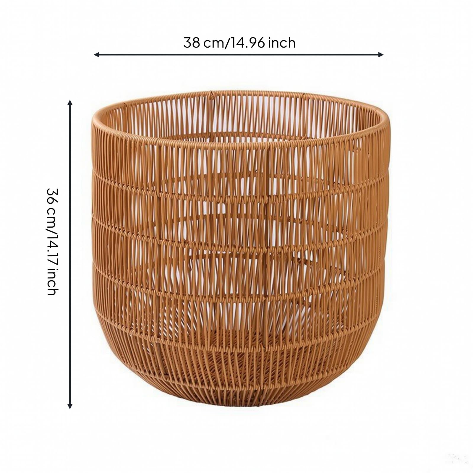 Cesto Intrecciato Traspirante, Marrone, Grande, Forma Ovale, Diametro 38 Cm × Altezza 36 Cm, Cesto Portabiancheria Traforato In Plastica Effetto Rattan, Grande