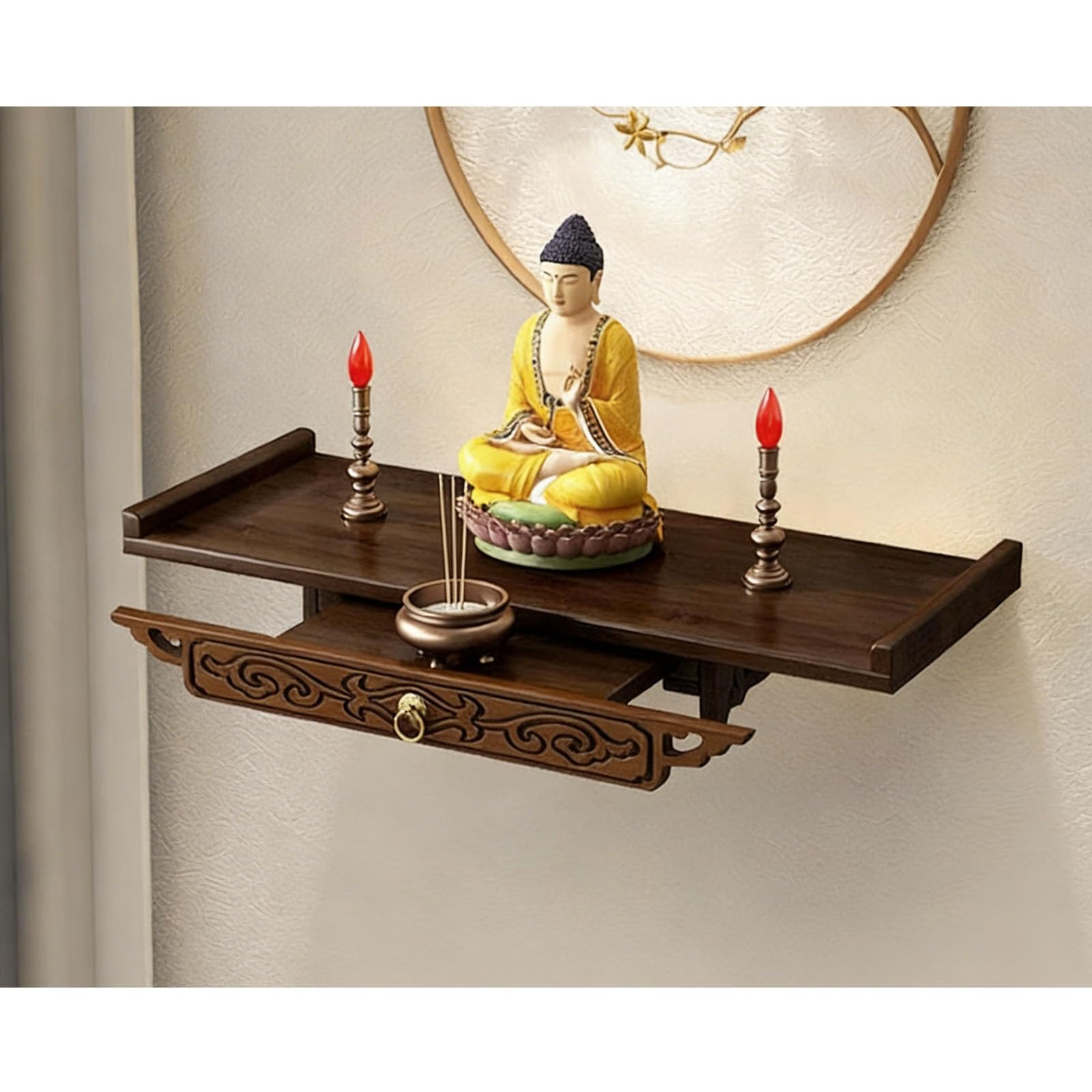 Tonuuoei Personal Shrine Altar Table Decorative Buddhist Chinese Cabinet Pedestal Offering Bamboo Meditation Portable Shrine(C,39cm)