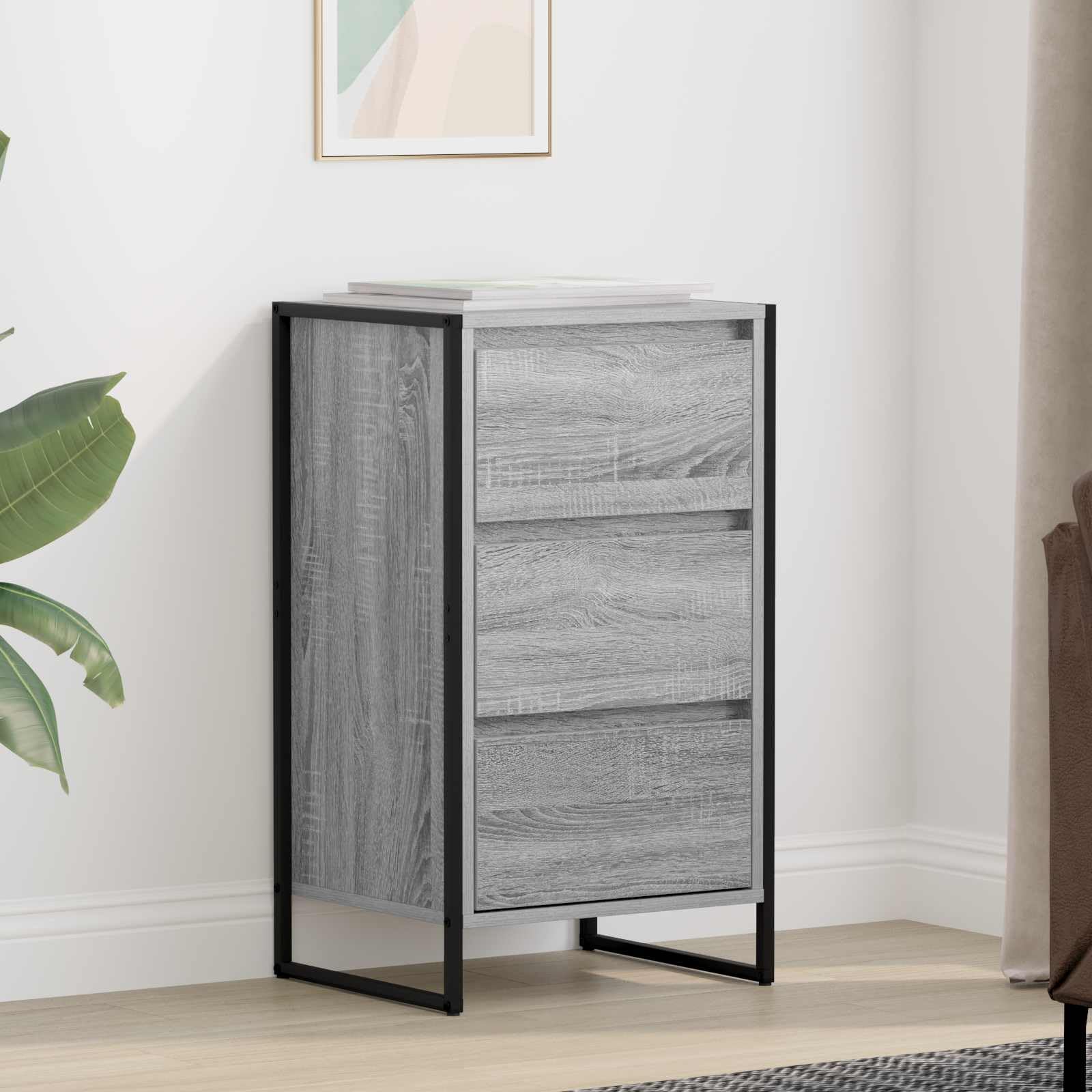 Aparador Sonoma gris, 42 x 36 x 75,5 cm, material de madera, diseño industrial, armario de almacenamiento, robusto, con cajón para salón, cocina