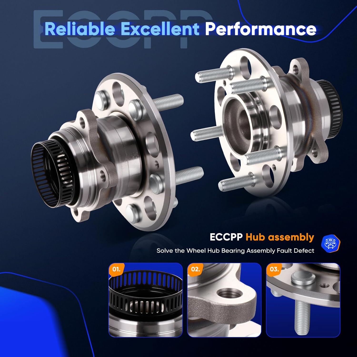 ECCPP Wheel Hub and Bearing Assembly Rear 512340 fit for Hyundai Elantra 2007-2012 5 Lugs Wheel Bearing Hubs with ABS 2pcs