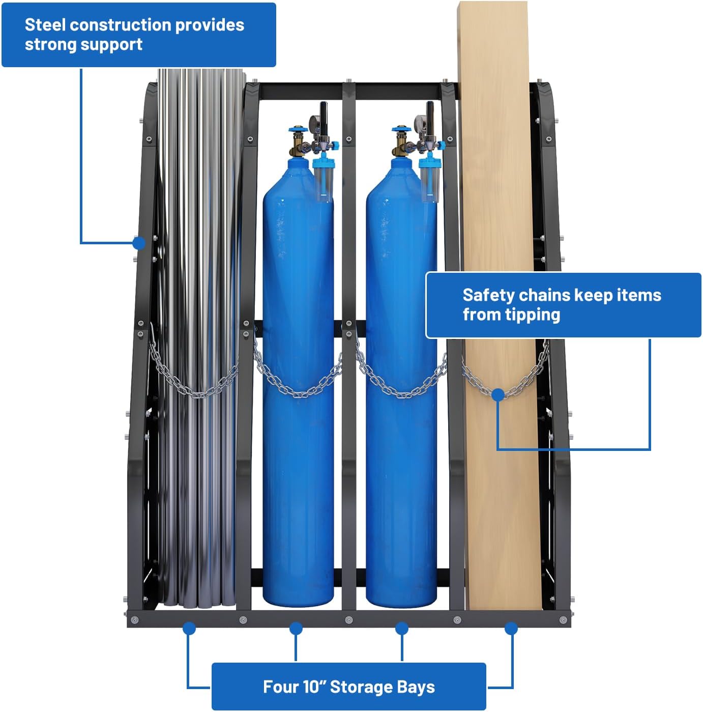 1500 LBS Vertical Bar Storage Rack Standing Steel Metal Long Parts Industrialized 4 Bays Racks Rugged and Durable for Factories, Warehouses, Garages, Black