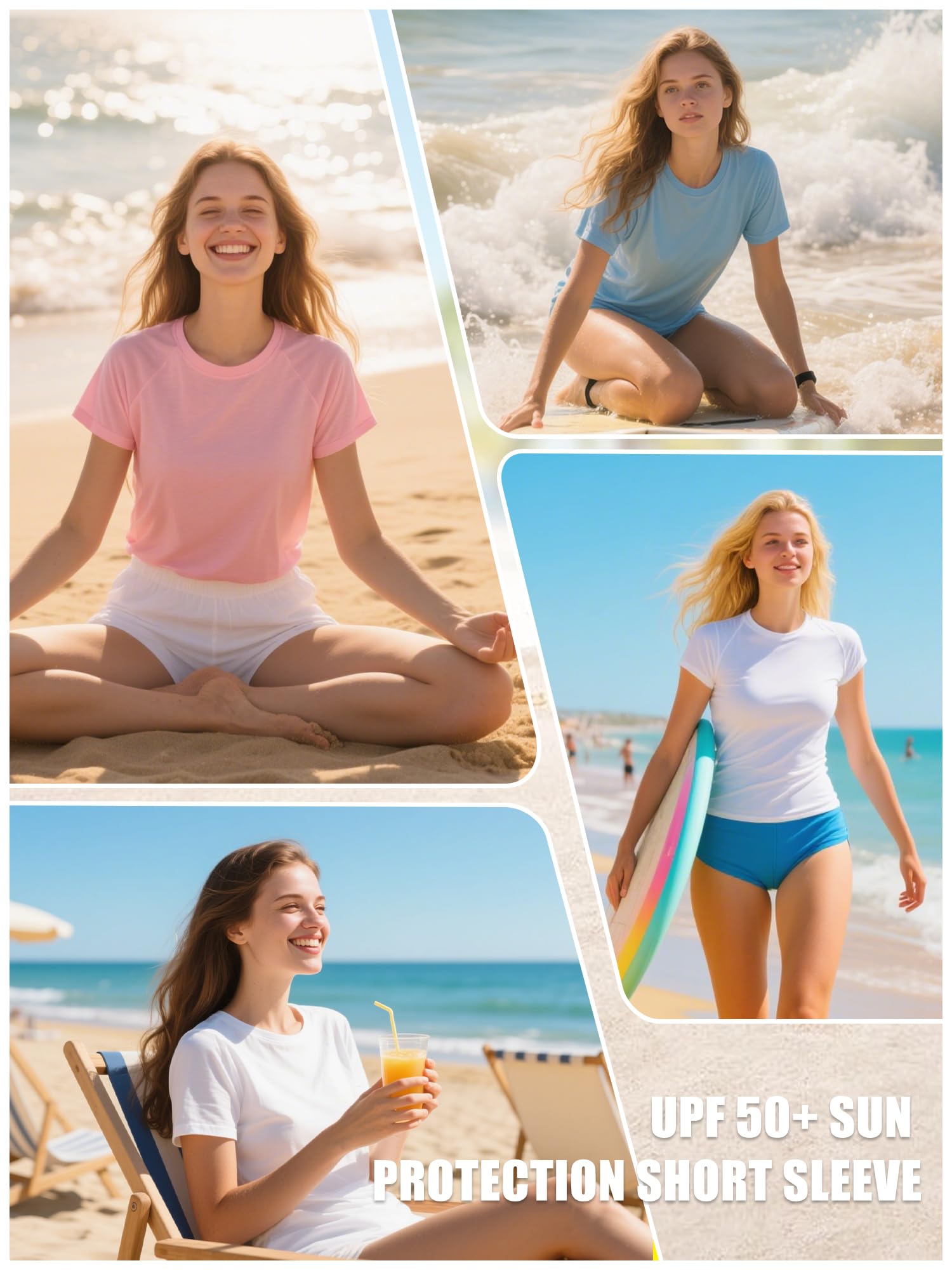 Confezione da 1 o 3 magliette da donna con protezione solare UPF 50+, a maniche corte/lunghe, leggere, ad asciugatura rapida, con protezione solare SPF UV