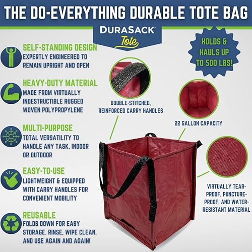 Miniatura 9 de DURASACK Bolsa de almacenamiento resistente de 22 galones, bolsa de mudanza de polipropileno tejido resistente, diseño reutilizable, soporta hasta